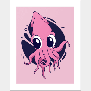 Cute Squid Cartoon Posters and Art